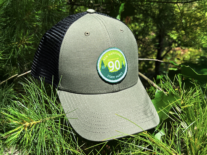 parks 90th anniversary trucker hat olive green with patch