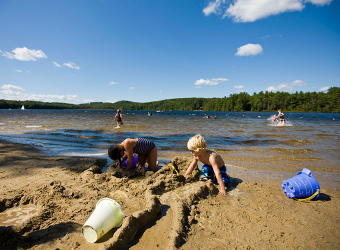 People wading at the beach