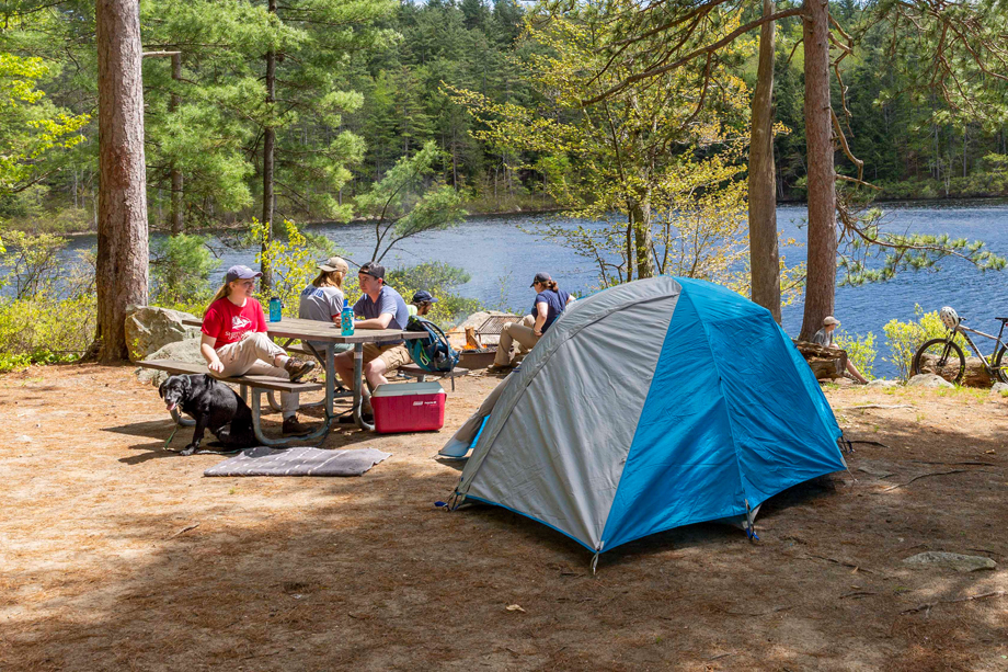 campsite with tent at bear brook state park 