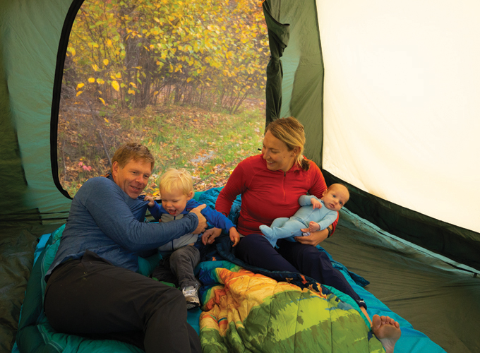 family in tent at mollidgewock state park