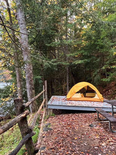 tent on platform at mollidgewock state park