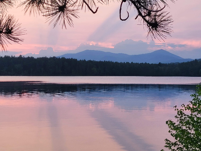 white lake pink sunset