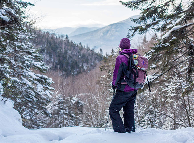 woman hiking in the winter
