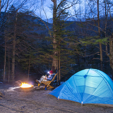 lafayette campground with camper at night