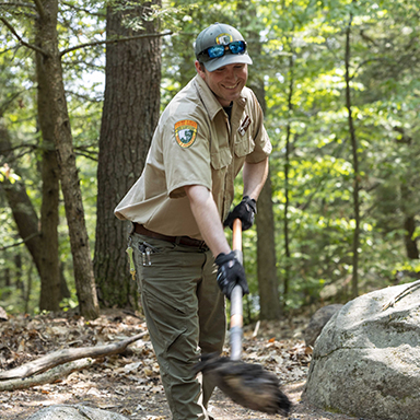 park worker doing landscape work