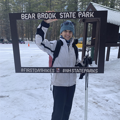 first day hike at bear brook state park woman xc skier