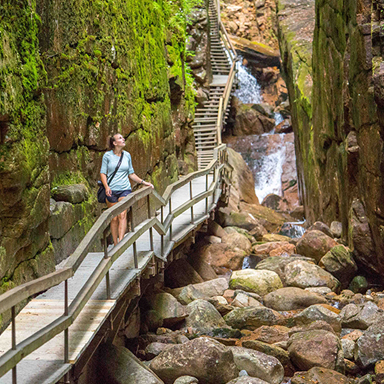 woman on walkway at flume gorge