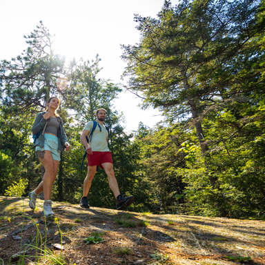 young hikers on a wooded trail