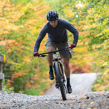 mt biking on a rail trail in fall