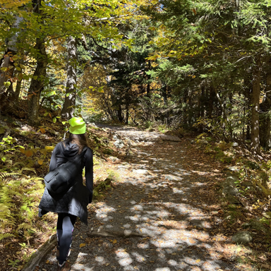 hiker on mt trail in autumn