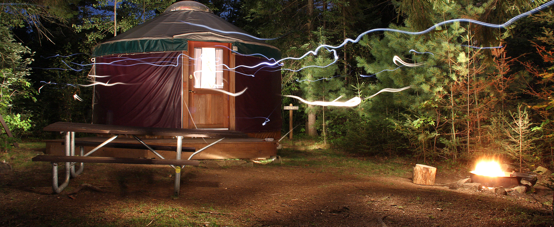 milan hill state park yurt at night