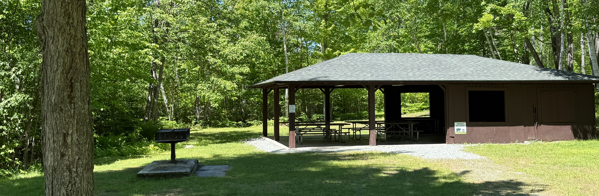 Covered picnic pavilion with tables at jericho mountain state park 