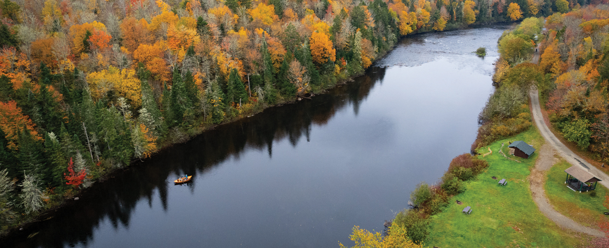 drone view of boat at mollidgewock state park