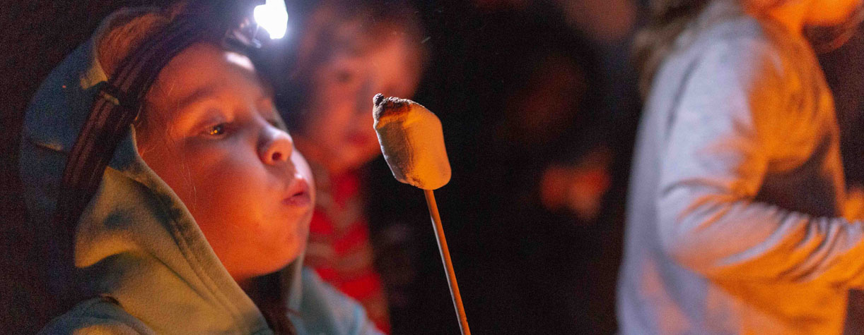 young boy toasting marshmallow