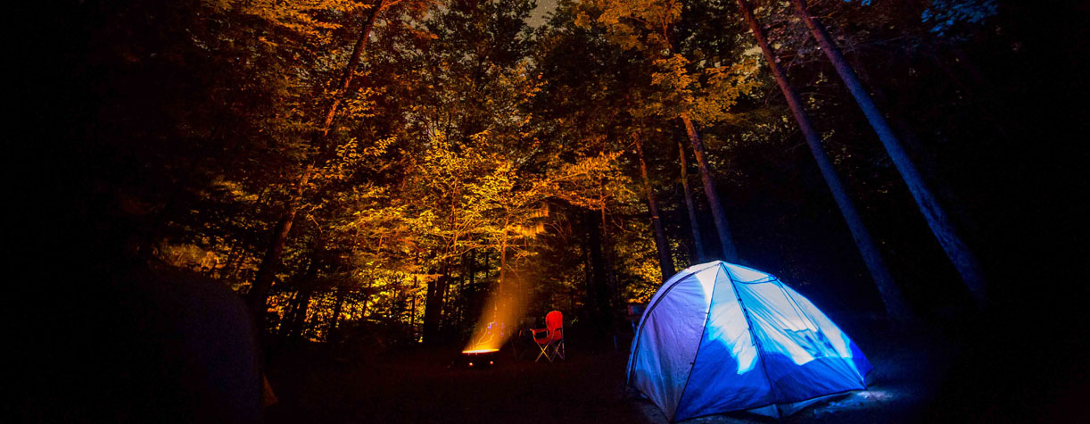 pillsbury state park tent and campsite at night