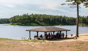 Pavilion on lake beach