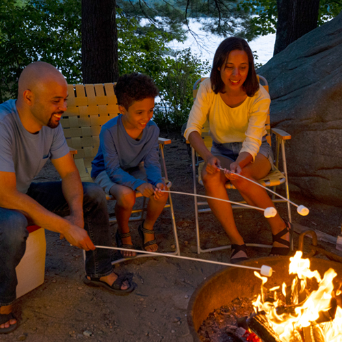 pawtuckaway campsite toasting marshmallows