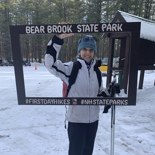 woman xc skier at first day hikes bear brook