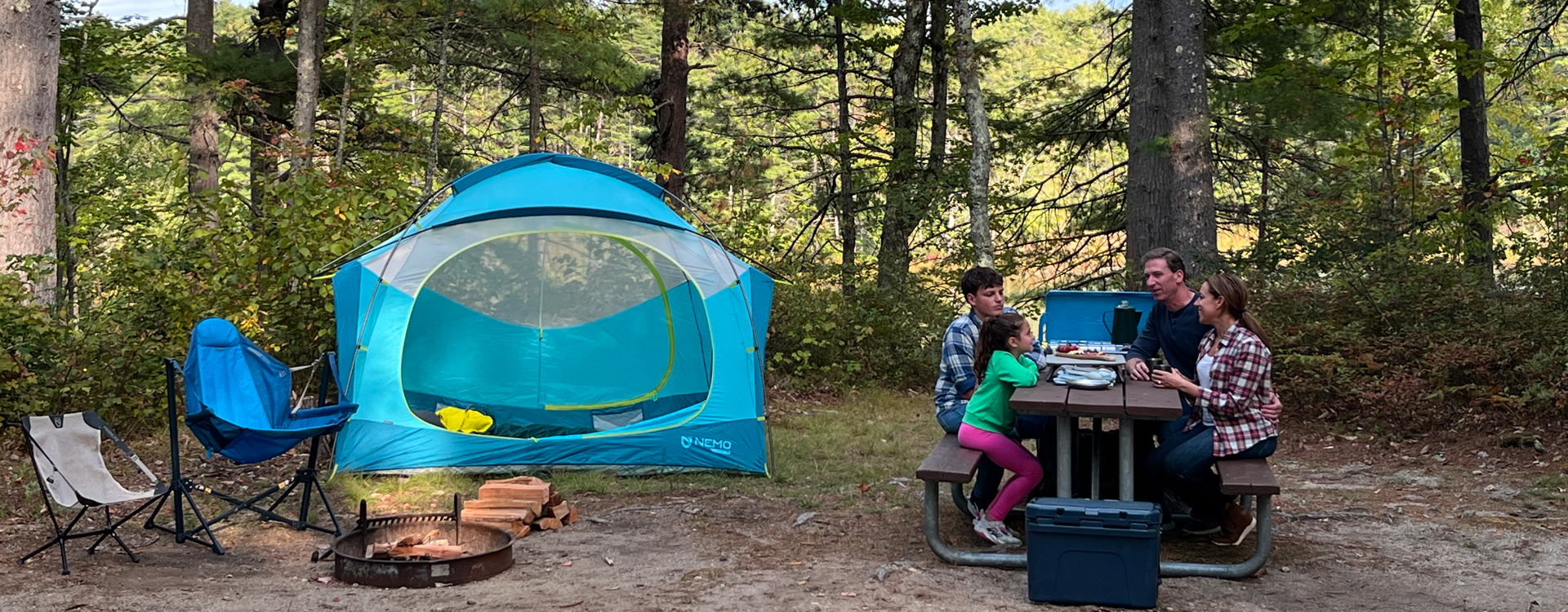 family tent camping at greenfield state park