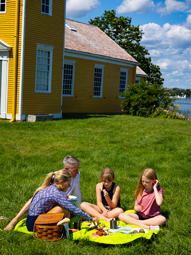 swimming picnicking camping in a cabin