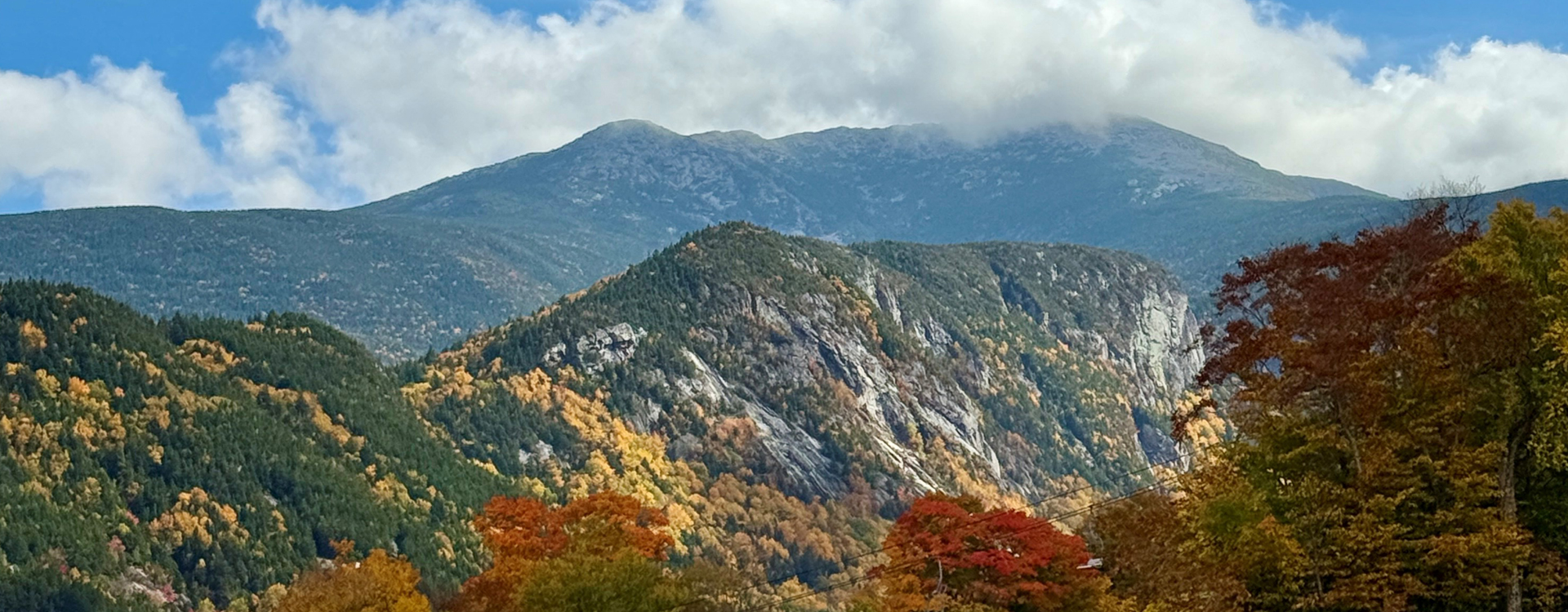 franconia notch view from cannon with fall foliage