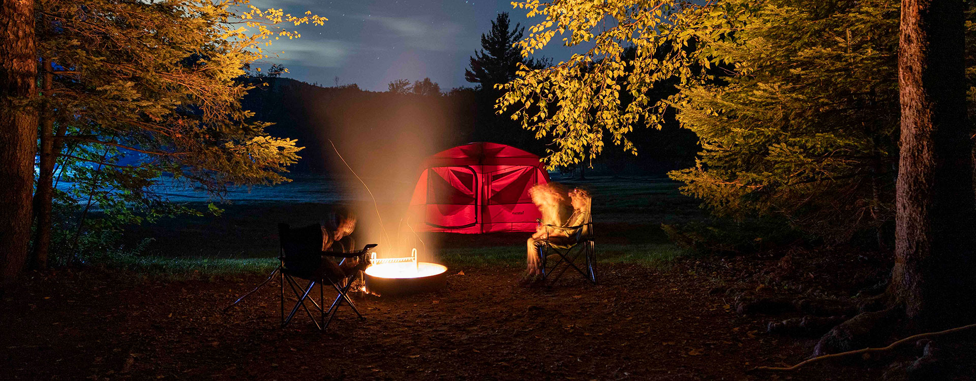 campfire by a lake