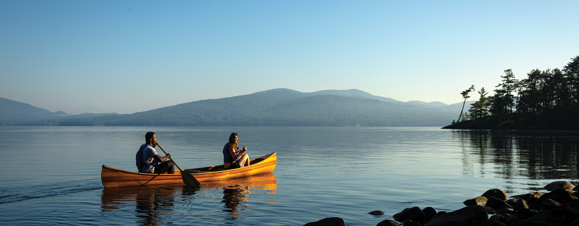 young couple canoeing at wellington state park