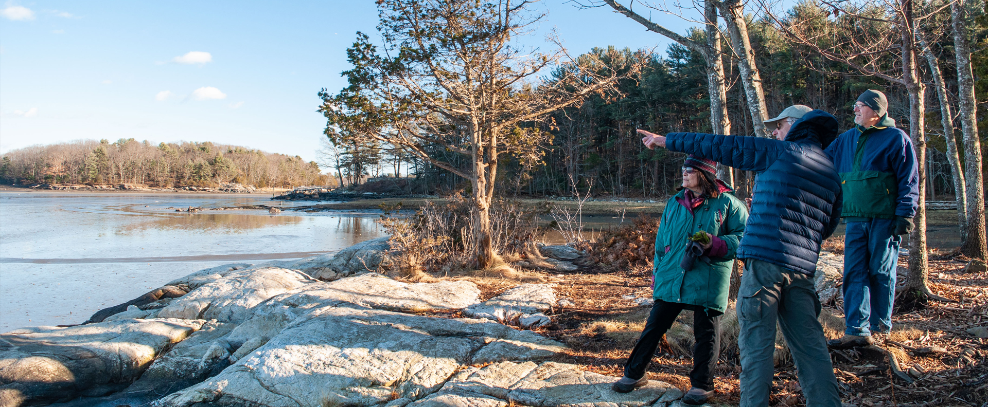 first day hike with people looking toward wentworth coolidge mansion