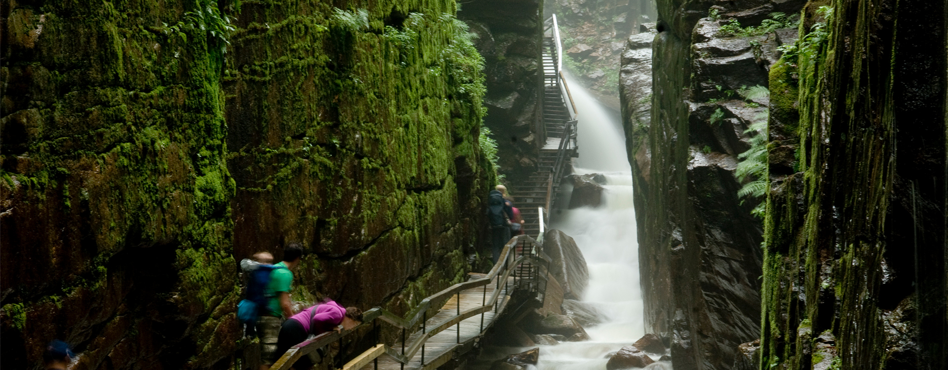 People on Flume Gorge Walkway and Stairs