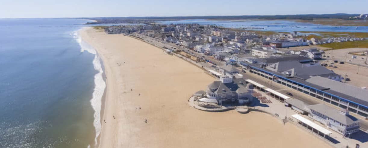 hampton beach aerial view in summer