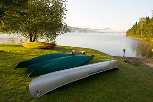upside down boats on lake