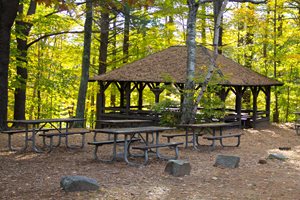 Empty pavilion and picnic tables