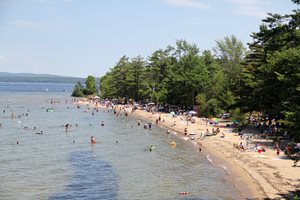 Lake beach with people on it