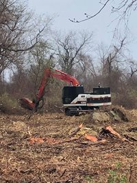 Crane cleaning up debris
